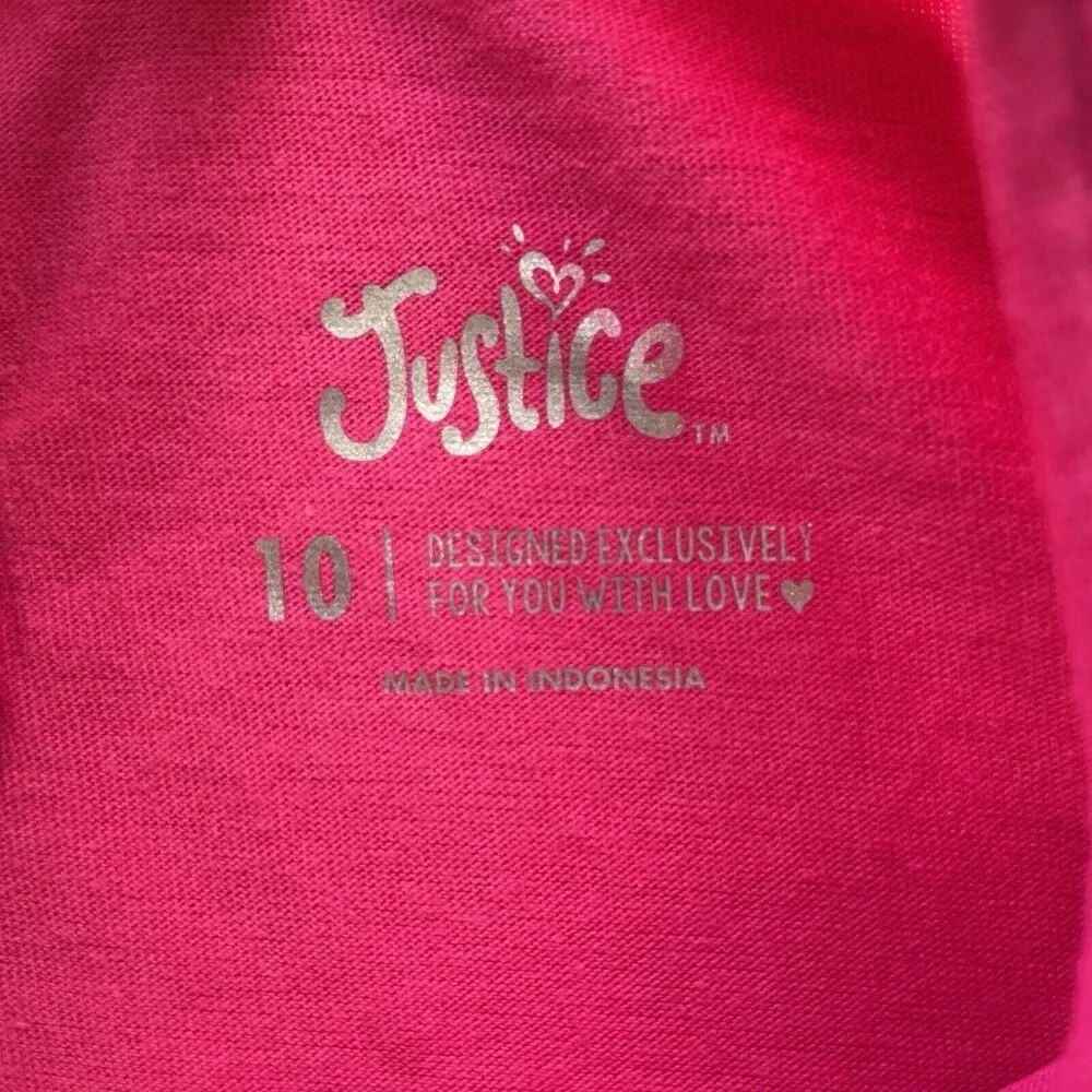 Lot of 2 Justice Girls 10 T-Shirt Pink Short Sleeve Tee Graphic Print Pullover